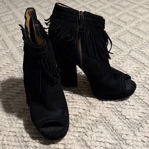Nine West Black Fringed Heeled Boots